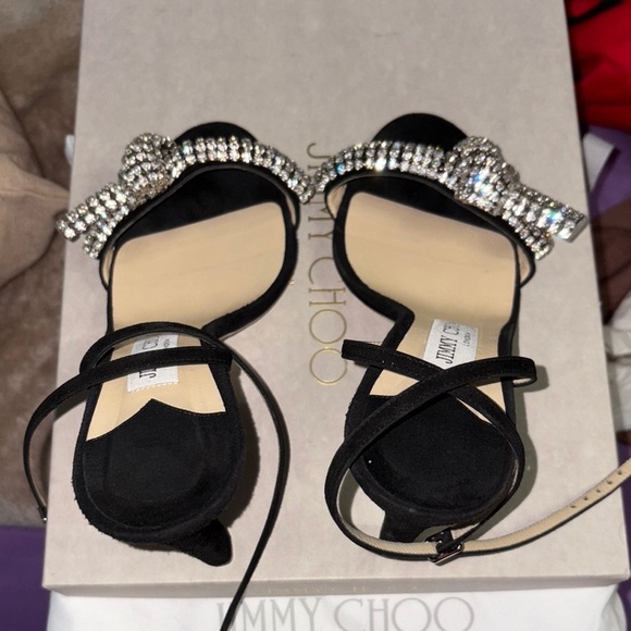 Jimmy Choo Black and Silver Heels with Crystal Embellishments - Picture 7 of 9